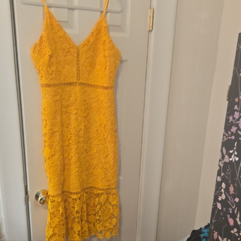 Yellow Lace Midi Dress